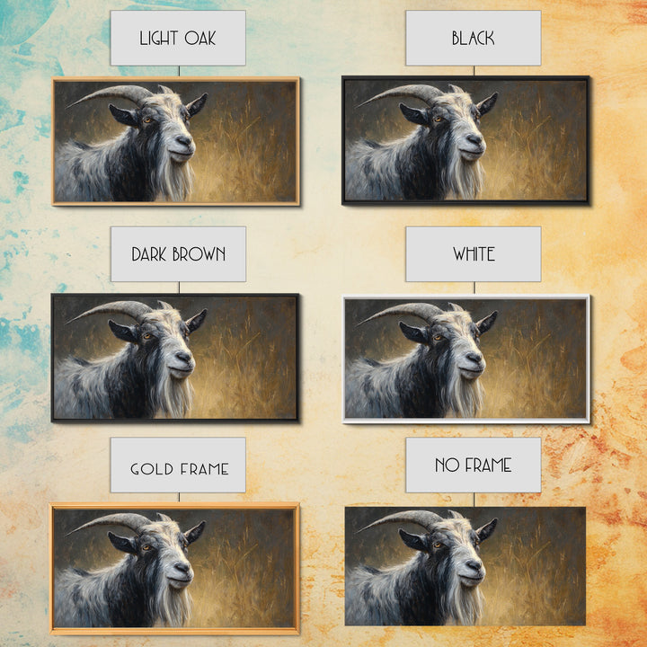 Goat Portrait with Rustic Folk Art Personality Canvas Print, Animal Art, Contemporary Art, Living Room Decor, Creature, ANI-2x1-17