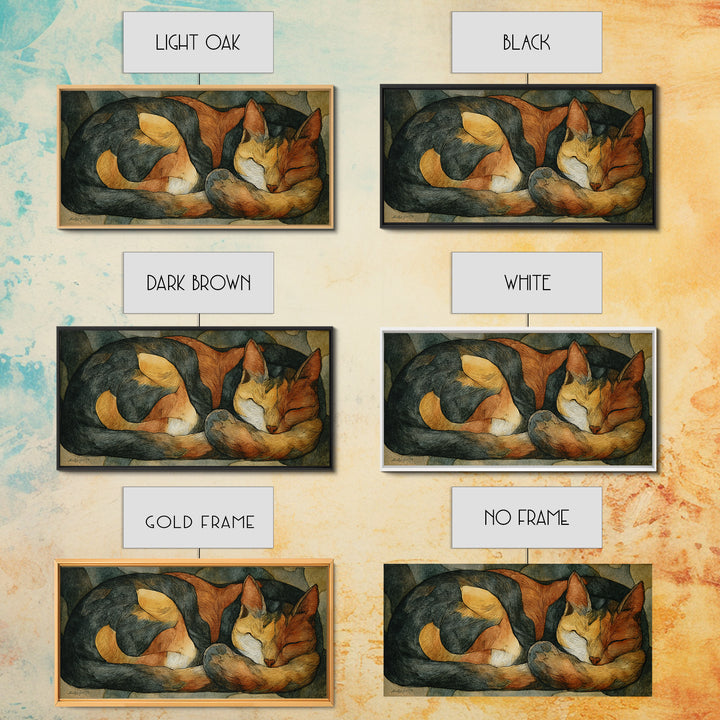 Sleeping Cat Curled Canvas Print, Animal Art, Contemporary Art, Living Room Decor, Oil Painting, Creature, Digital Wall Art, ANI-2x1-32