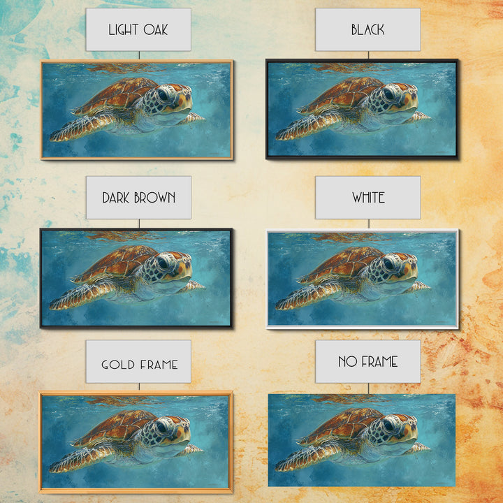 Sea Turtle Drifting Through Luminous Blue Water Canvas Print, Animal Art, Fine Art Print, Living Room Decor, Creature, ANI-2x1-38