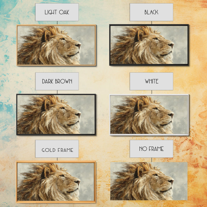 Regal Lion Profile Canvas Print, Animal Art, Printable, Living Room Decor, Oil Painting, Creature, Nursery, Boho Wall Art, ANI-2x1-53