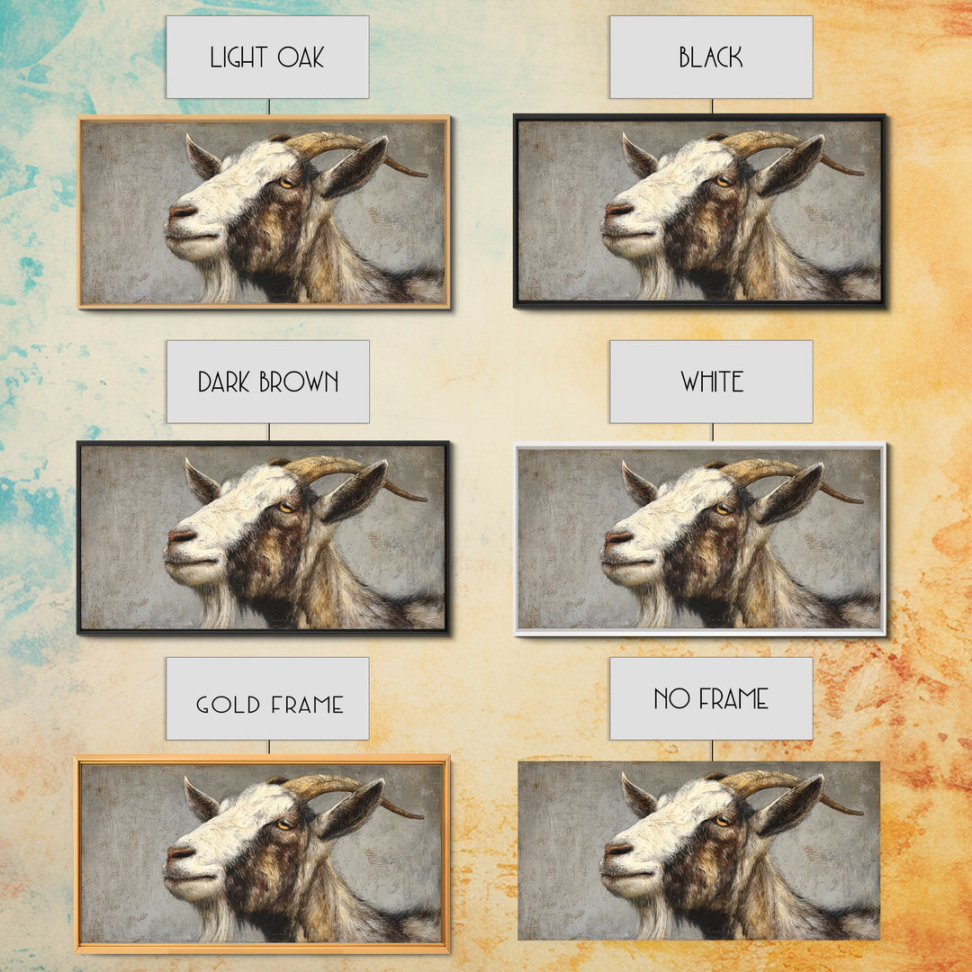 Goat Portrait with Rustic Folk Art Personality Framed Canvas Print, Animal Art, Digital Prints, Living Room Decor, Creature, ANI-2x1-65