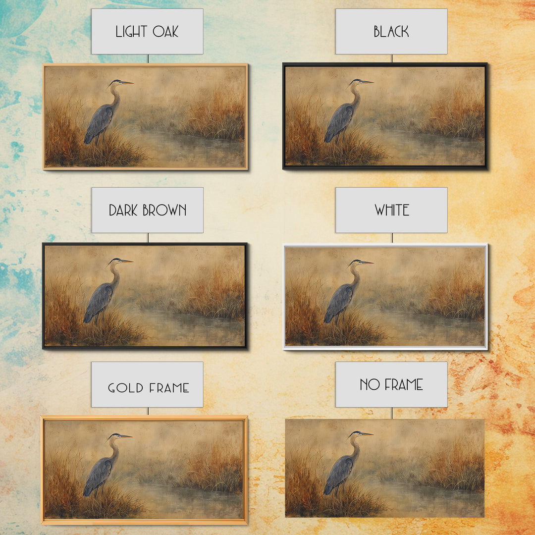 Blue Heron Standing Framed Canvas Print, Animal Art, Art, Living Room Decor, Fine Art, Creature, Original Art, Nursery Wall Art, ANI-2x1-7