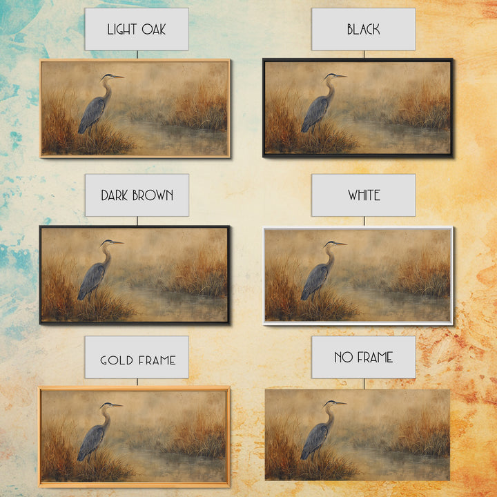 Blue Heron Standing Framed Canvas Print, Animal Art, Art, Living Room Decor, Fine Art, Creature, Original Art, Nursery Wall Art, ANI-2x1-7
