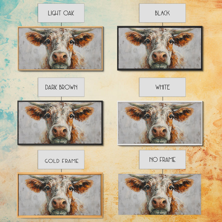 Gentle Cow Portrait Framed Canvas Print, Animal Art, Boho Decor, Living Room Decor, Oil Painting, Creature, Digital Prints, ANI-2x1-75