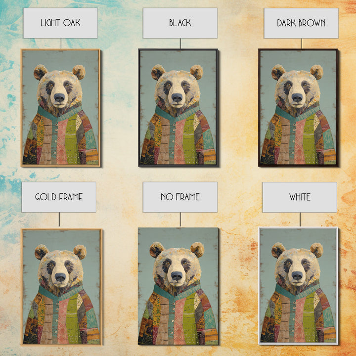 Whimsical Bear in a Patterned Sweater with Canvas Print, Animal Art, Luxury Decor, Living Room Decor, Fine Art, Creature, ANI-2x3-10