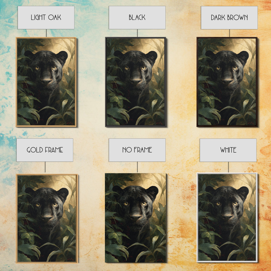 Dramatic Black Panther Emerging from Deep Jungle Canvas Print, Animal Art, Art Print, Living Room Decor, Oil Painting, Creature, ANI-2x3-14