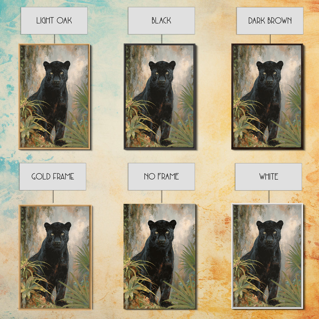 Dramatic Black Panther Emerging from Deep Jungle Framed Canvas Print, Animal Art, Wall Art, Living Room Decor, Creature, ANI-2x3-38