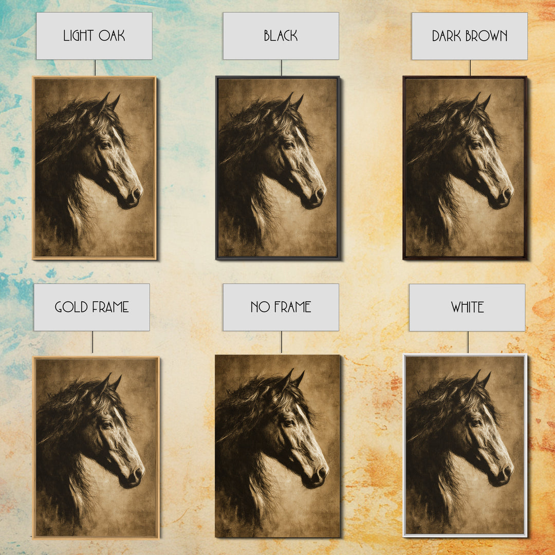 Majestic Horse Head Framed Canvas Print, Animal Art, Wall Decor, Living Room Decor, Oil Painting, Creature, Nursery Wall Art, ANI-2x3-59