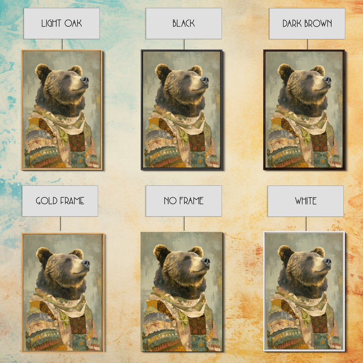 Whimsical Bear in a Patterned Sweater with Canvas Print, Animal Art, Digital Prints, Living Room Decor, Fine Art, Creature, ANI-2x3-82