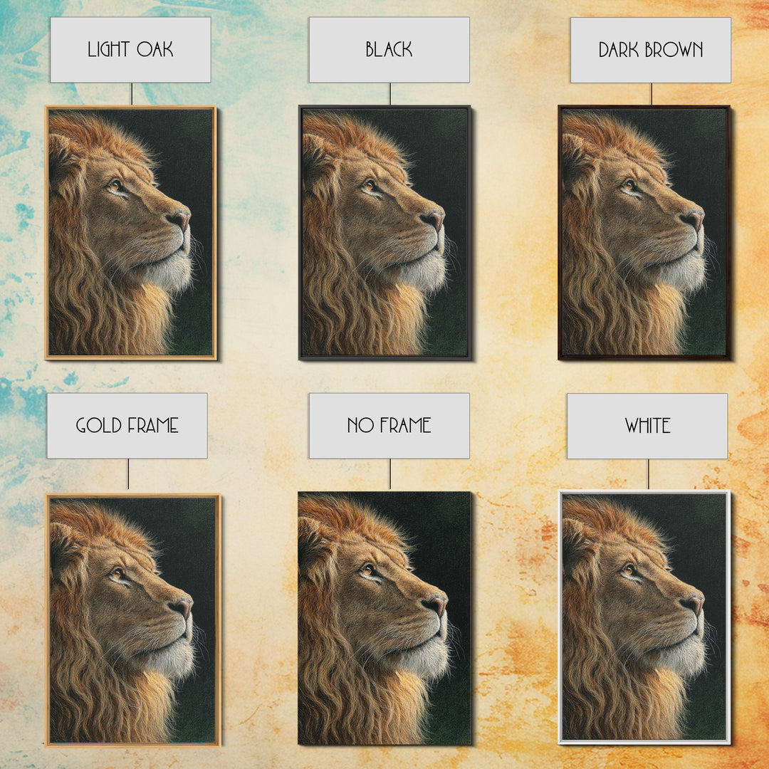 Regal Lion Profile Framed Canvas Print, Animal Art, Nursery Wall Art, Living Room Decor, Watercolor Art, Creature, ANI-2x3-89