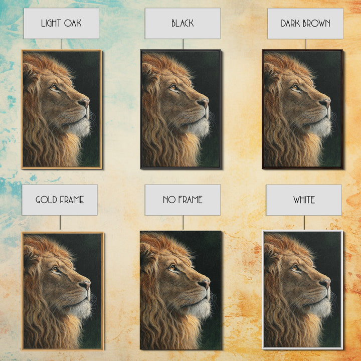 Regal Lion Profile Framed Canvas Print, Animal Art, Nursery Wall Art, Living Room Decor, Watercolor Art, Creature, ANI-2x3-89