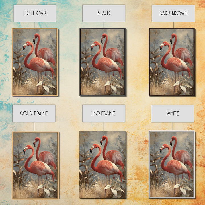 Flamingo Pair in Elegant Coral and Cream Canvas Print, Animal Art, Nursery Decor, Living Room Decor, Fine Art, Creature, ANI-2x3-99