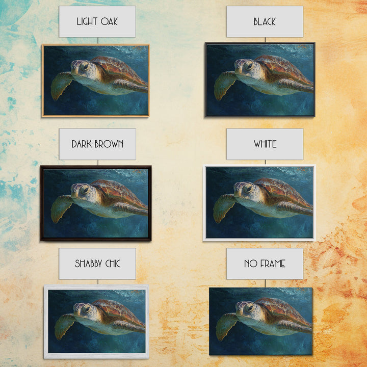 Sea Turtle Drifting Through Luminous Blue Water Canvas Print, Animal Art, Living Room Decor, Oil Painting, Creature, ANI-3x2-22