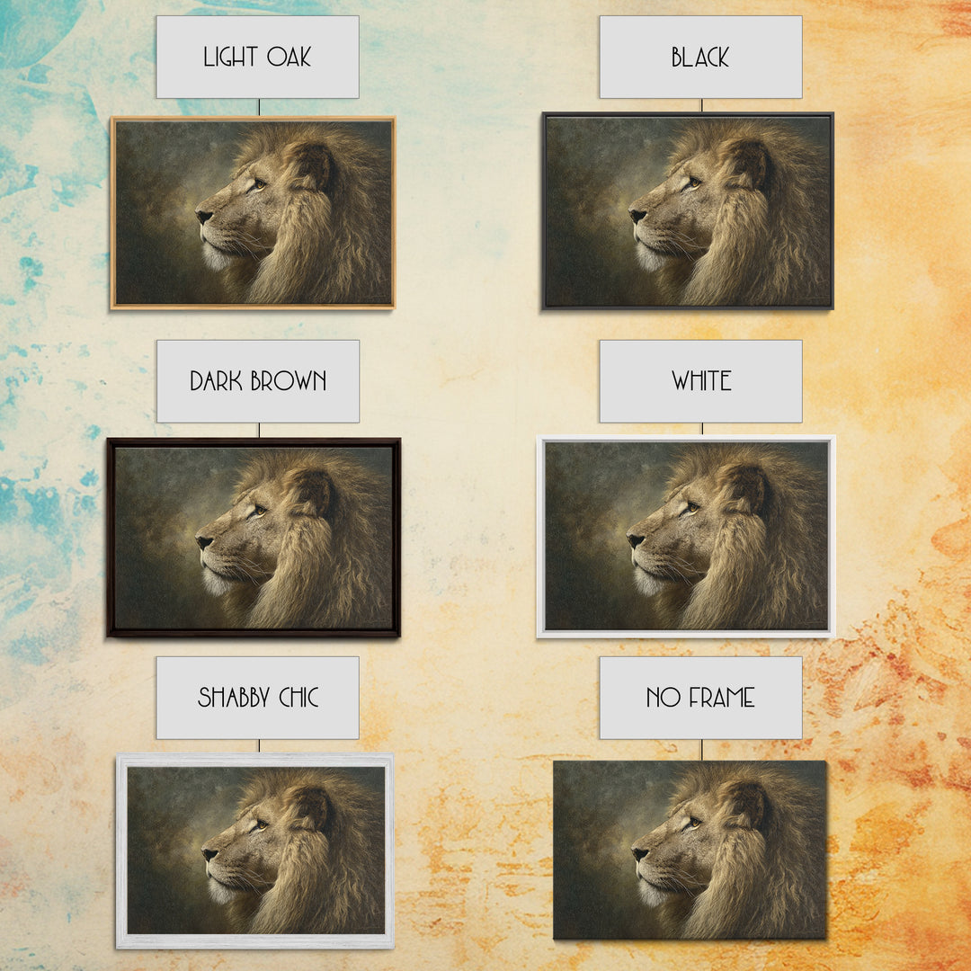Regal Lion Profile Framed Canvas Print, Animal Art, Safari Nursery Decor, Living Room Decor, Fine Art, Creature, ANI-3x2-85