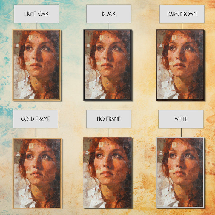 Expressive Portrait with Dramatic Light and Textured Framed Canvas Print, Art, Original Art, Living Room Decor, Fine Art, ART-2x3-36
