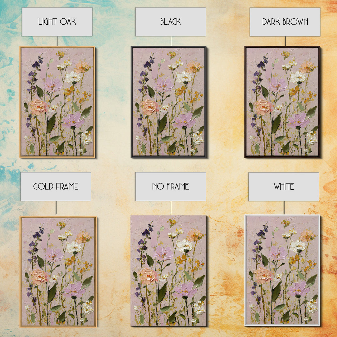 Painterly Meadow with Loose Impressionist Flowers Canvas Print, Art, Luxury Decor, Living Room Decor, Oil Painting, ART-2x3-71