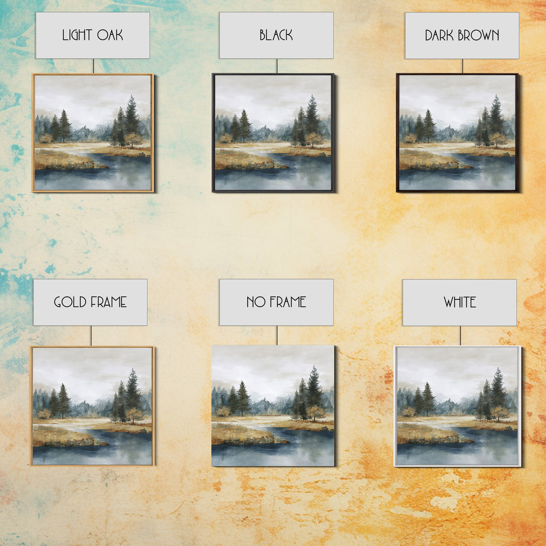 Modern Scandinavian Forest Framed Canvas Print, Above Sofa Art, Bauhaus Print, Living Room Decor, Oil Painting, Statement, ASA-1x1-63