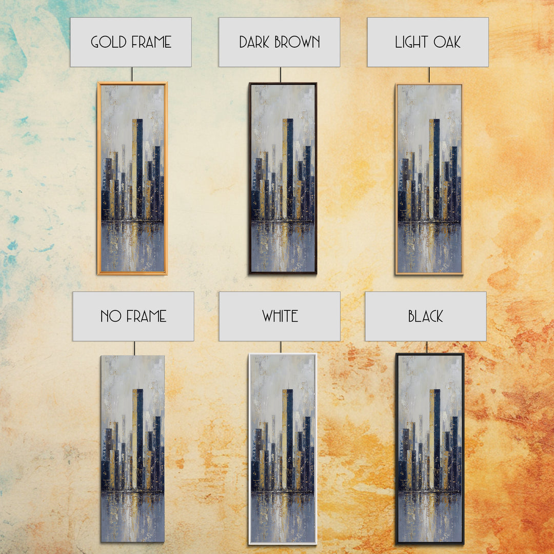 Quiet City Skyline Reduced to Elegant Shapes Canvas Print, Above Sofa Art, 3 Piece Wall Art, Living Room Decor, Statement, ASA-1x3-34