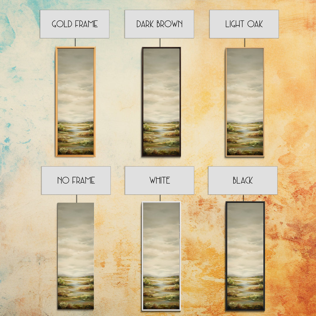 Wide Olive and Beige Meadow Panorama Framed Canvas Print, Above Sofa Art, Coastal Wall Art, Living Room Decor, Statement, ASA-1x3-70