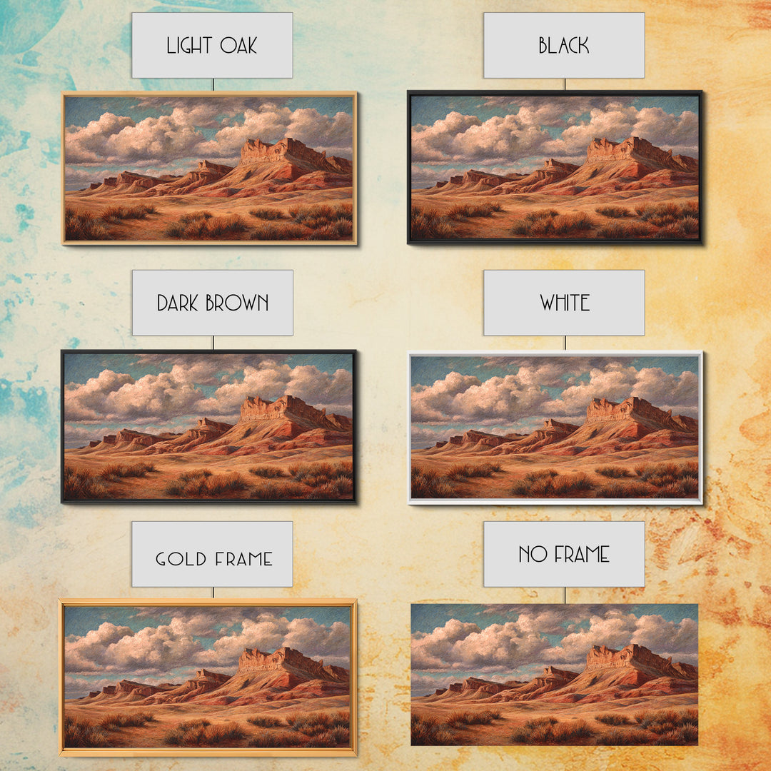 Desert Mesa Panorama Framed Canvas Print, Above Sofa Art, Wall Art, Living Room Decor, Fine Art, Statement, Horizontal Wall Art, ASA-2x1-40