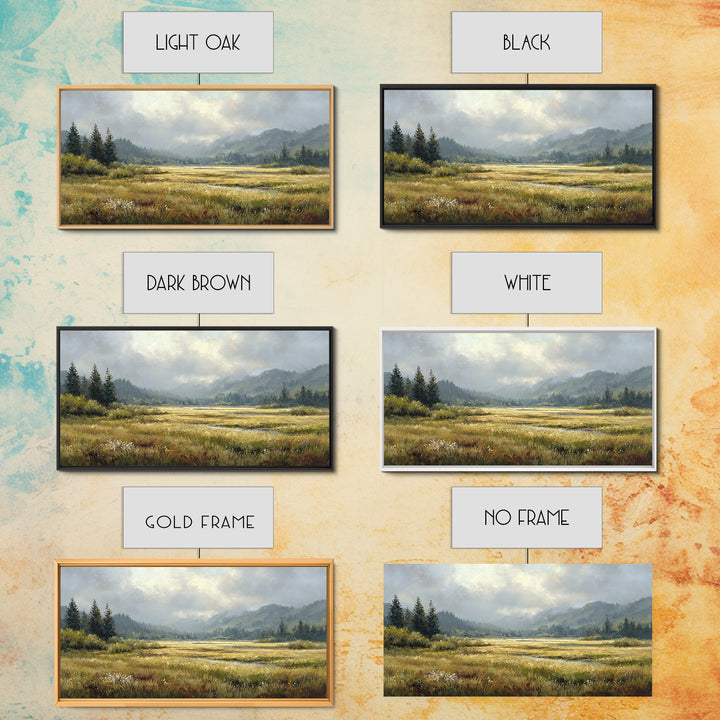 Wide Olive and Beige Meadow Panorama Framed Canvas Print, Above Sofa Art, Modern Decor, Living Room Decor, Oil Painting, ASA-2x1-6