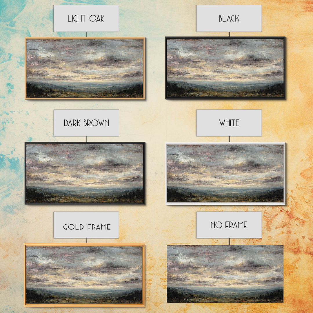 Dramatic Cloudscape over a Distant Valley Framed Canvas Print, Above Sofa Art, Canvas Wall Art, Living Room Decor, Statement, ASA-2x1-97