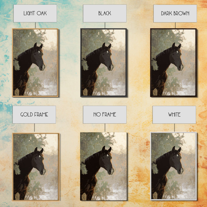 Statement Horse Silhouette Framed Canvas Print, Above Sofa Art, Mid Century Modern, Living Room Decor, Fine Art, Statement, ASA-2x3-69