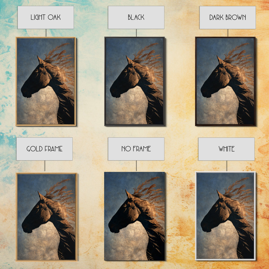 Statement Horse Silhouette Framed Canvas Print, Above Sofa Art, Mid Century Modern, Living Room Decor, Fine Art, Statement, ASA-2x3-93