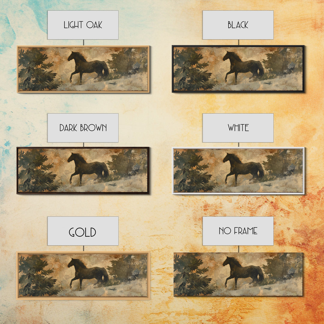 Statement Horse Silhouette Canvas Print, Above Sofa Art, Farmhouse Decor, Living Room Decor, Oil Painting, Statement, ASA-3x1-29