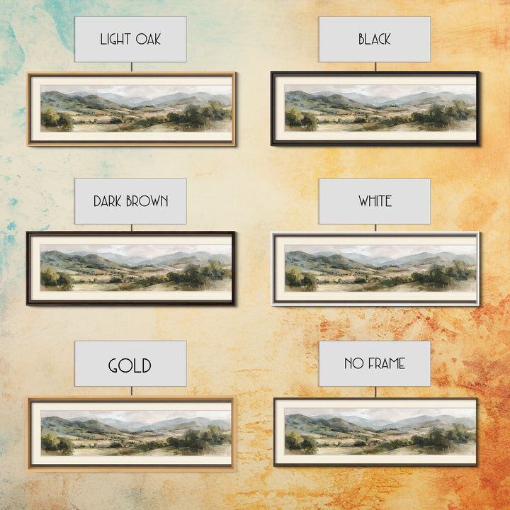 Sunlit Rolling Hills Framed Canvas Print, Above Sofa Art, Mid Century Modern, Living Room Decor, Fine Art, Statement, ASA-3x1-9