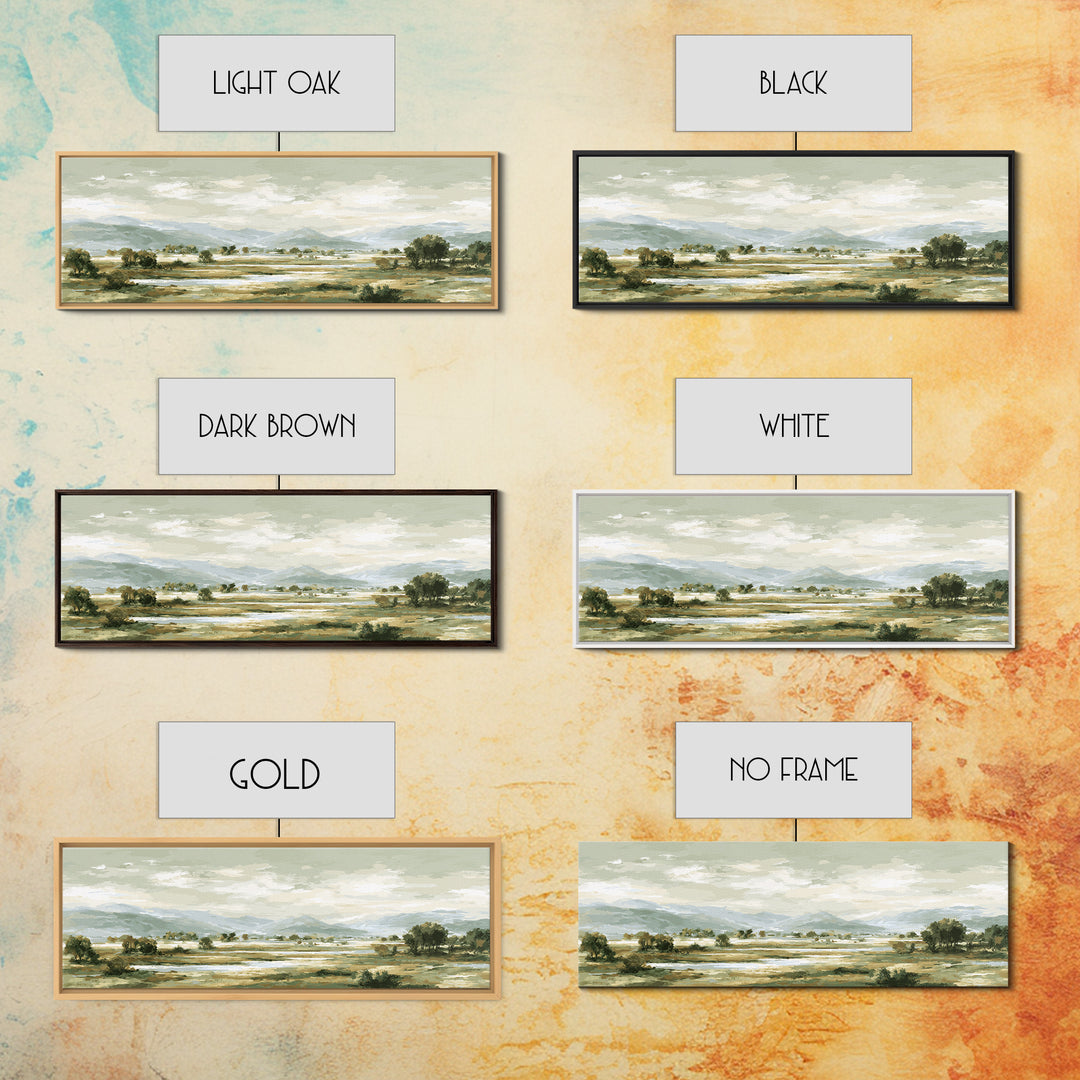 Wide Olive and Beige Meadow Panorama Canvas Print, Above Sofa Art, Canvas Print, Living Room Decor, Oil Painting, Statement, ASA-3x1-98