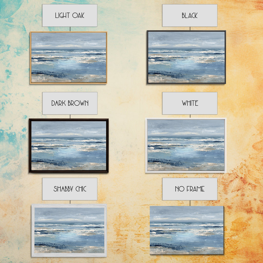 Moody Seascape at Twilight Framed Canvas Print, Above Sofa Art, Set of 3 Prints, Living Room Decor, Abstract Art, Statement, ASA-3x2-64