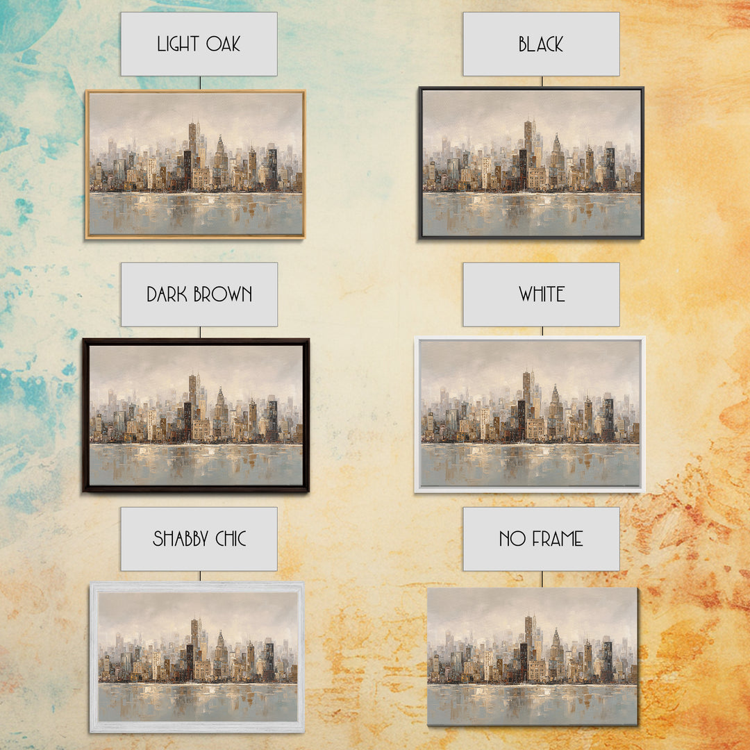 Quiet City Skyline Reduced to Elegant Shapes Canvas Print, Above Sofa Art, Watercolor Painting, Living Room Decor, Statement, ASA-3x2-98