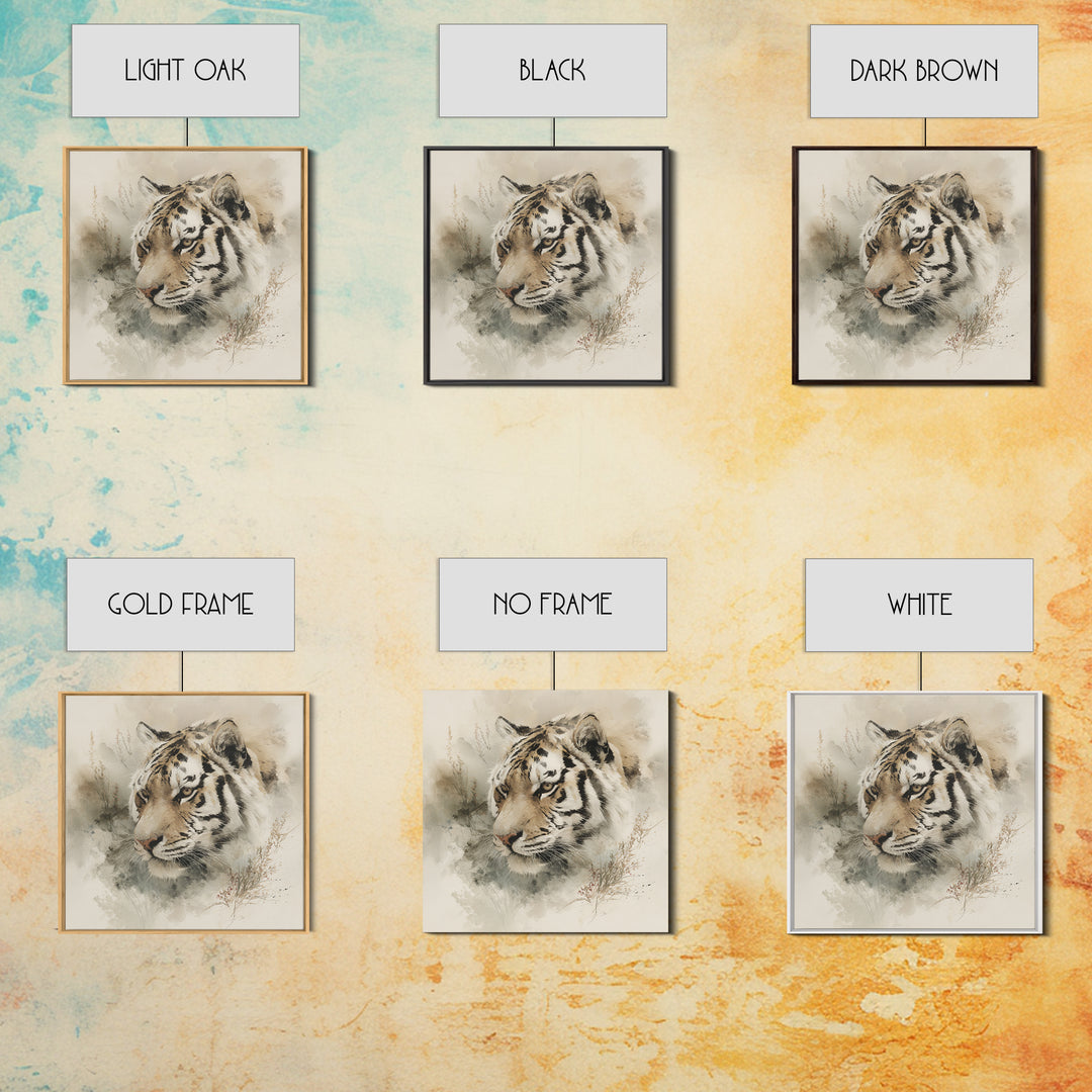 Tiger Portrait with Expressive Brush Ink Energy Framed Canvas Print, Asian Inspired Art, Asian, Living Room Decor, Harmony, ASI-1x1-64