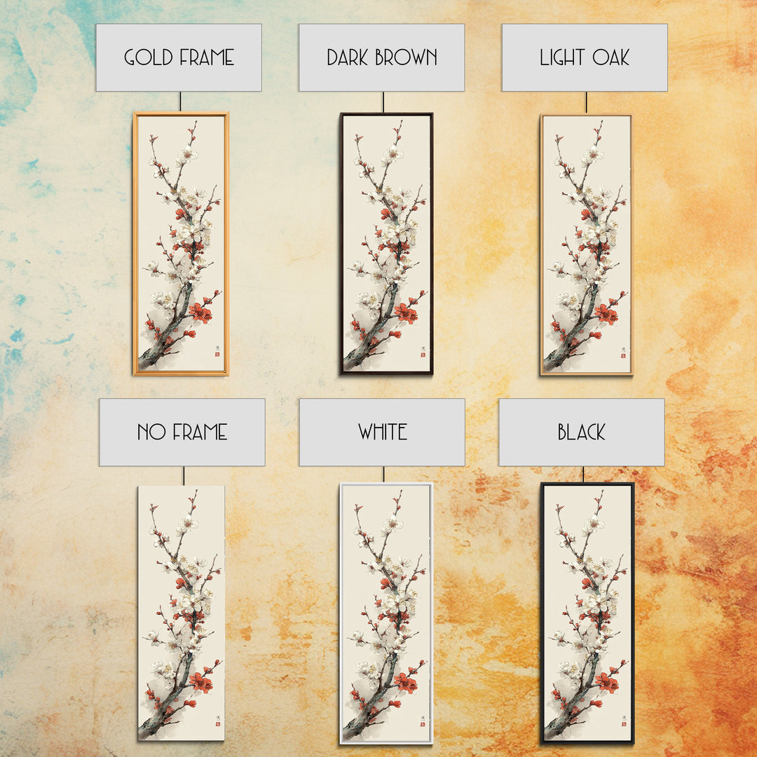 Plum Blossom Branch Painted Framed Canvas Print, Asian Inspired Art, Art Print, Living Room Decor, Oil Painting, Harmony, ASI-1x3-24