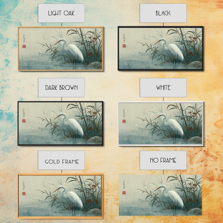 White Heron Standing Canvas Print, Asian Inspired Art, Printable Art, Living Room Decor, Oil Painting, Harmony, ASI-2x1-53