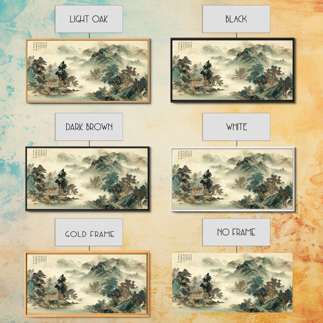 Chinese Mountain Scroll Landscape Canvas Print, Asian Inspired Art, Farmhouse Wall Art, Living Room Decor, Fine Art, Harmony, ASI-2x1-76