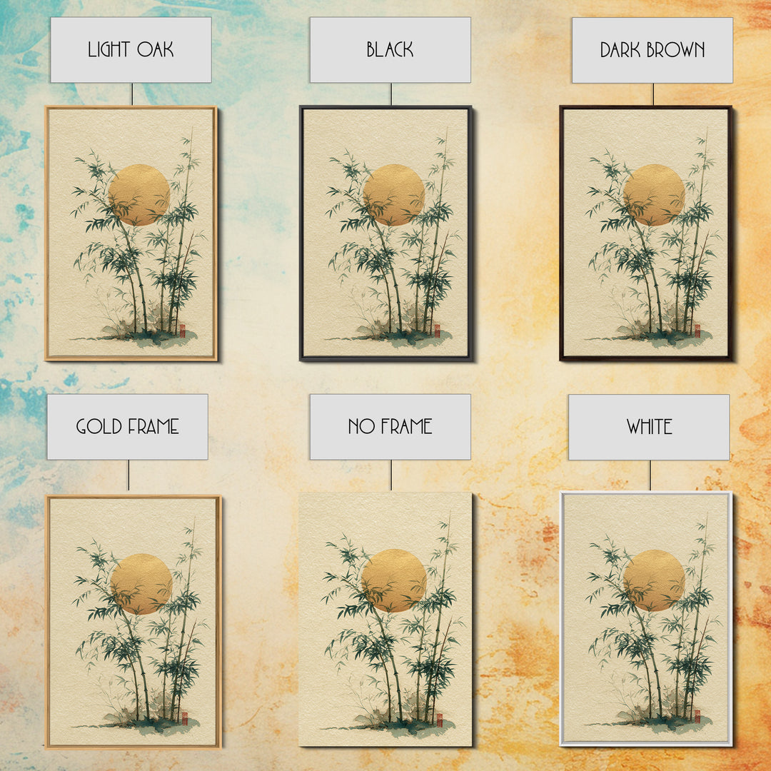 Golden Moon Behind Bamboo Silhouettes Canvas Print, Asian Inspired Art, Living Room Decor, Fine Art, Harmony, Floral Art, ASI-2x3-61