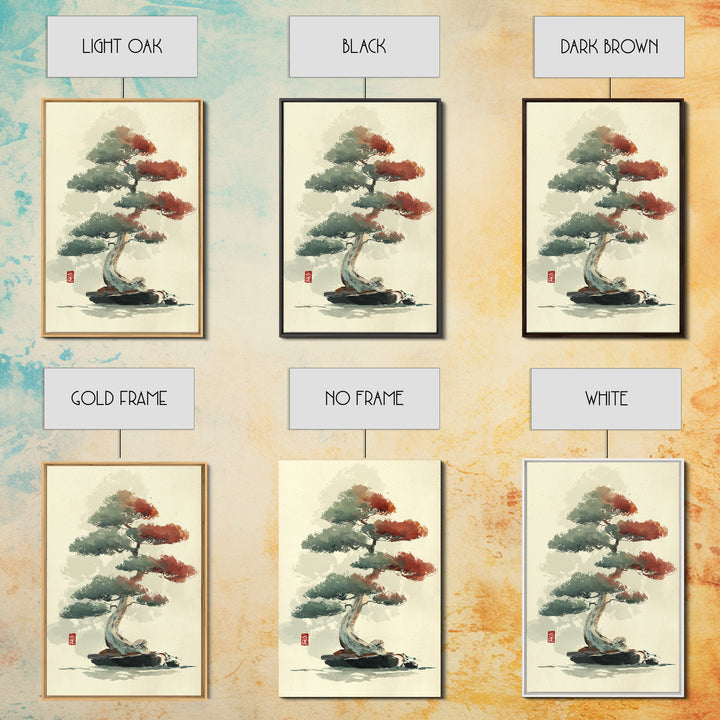 Bonsai Tree Study Framed Canvas Print, Asian Inspired Art, Art Nouveau, Living Room Decor, Fine Art, Harmony, Indian Art, ASI-2x3-90