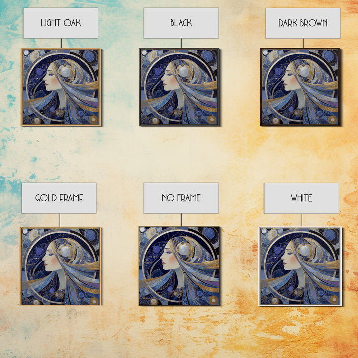 Moon Goddess with Flowing Hair and Constellations Canvas Print, Astrology Art, Boho Decor, Living Room Decor, Fine Art, Zodiac, AST-1x1-3