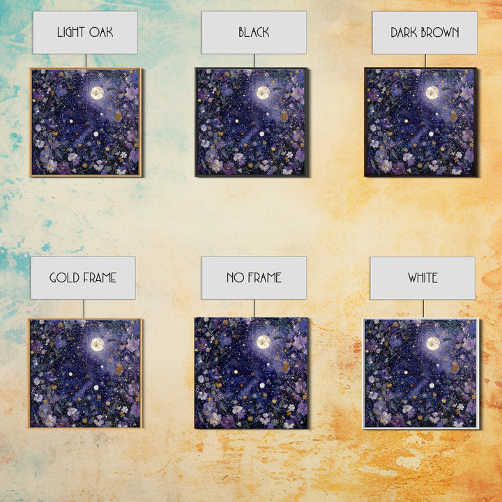 Dreamlike Night Garden Framed Canvas Print, Astrology Art, Astronomy Print, Living Room Decor, Oil Painting, Zodiac, AST-1x1-46