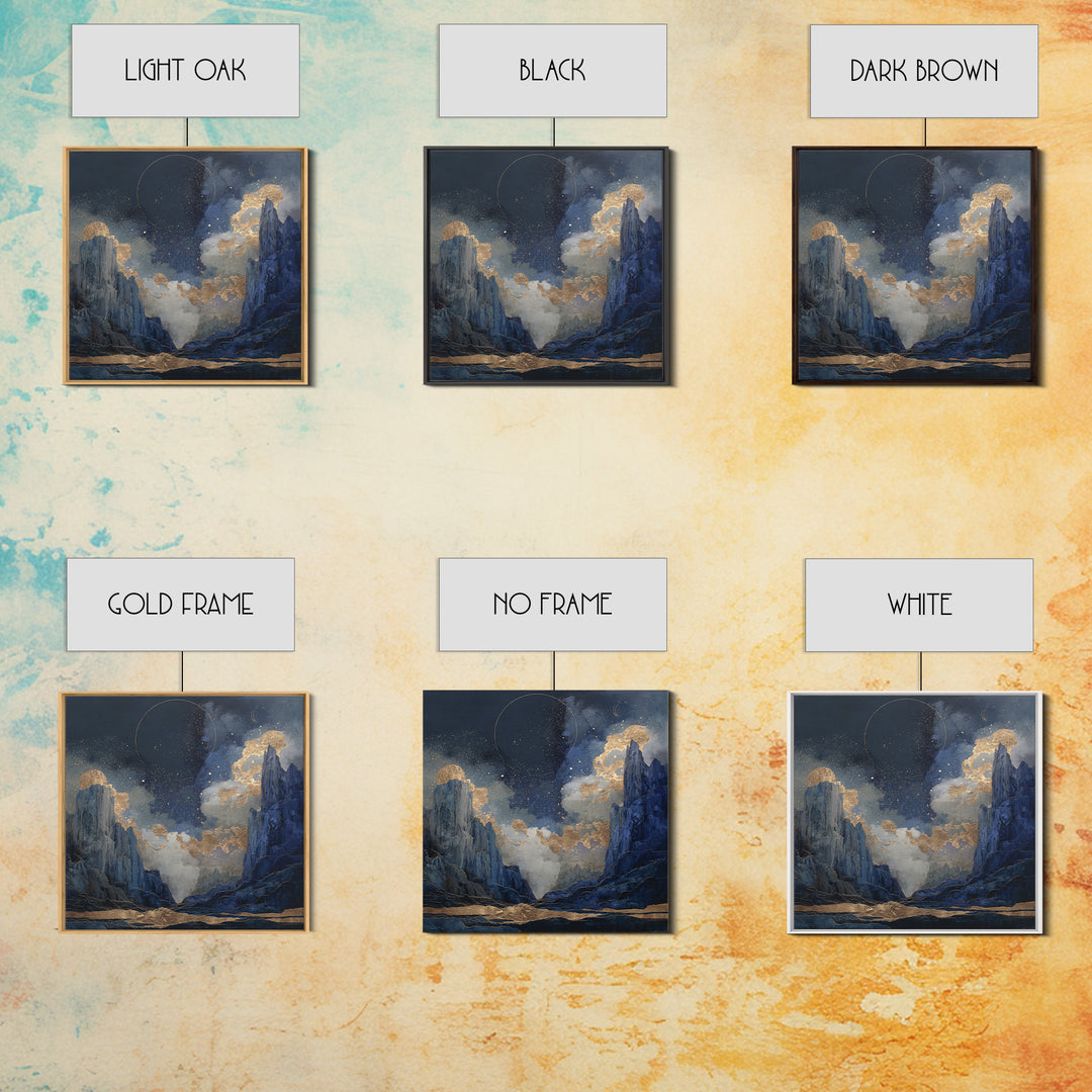Ram Constellation Above Desert Cliffs at Night Framed Canvas Print, Astrology Art, Modern Decor, Living Room Decor, Zodiac, AST-1x1-80