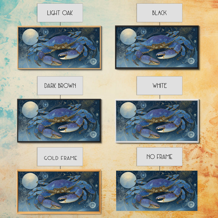 Celestial Crab under Glowing Ocean Moonlight Framed Canvas Print, Astrology Art, Room Decor, Living Room Decor, Zodiac, AST-2x1-12