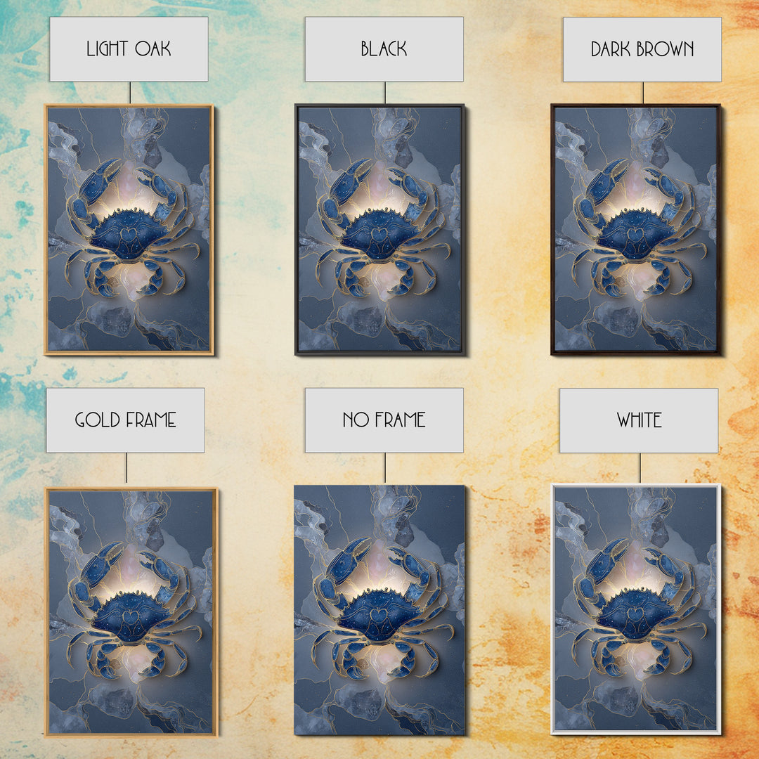 Celestial Crab under Glowing Ocean Moonlight Framed Canvas Print, Astrology Art, Neutral Decor, Living Room Decor, Zodiac, AST-2x3-24