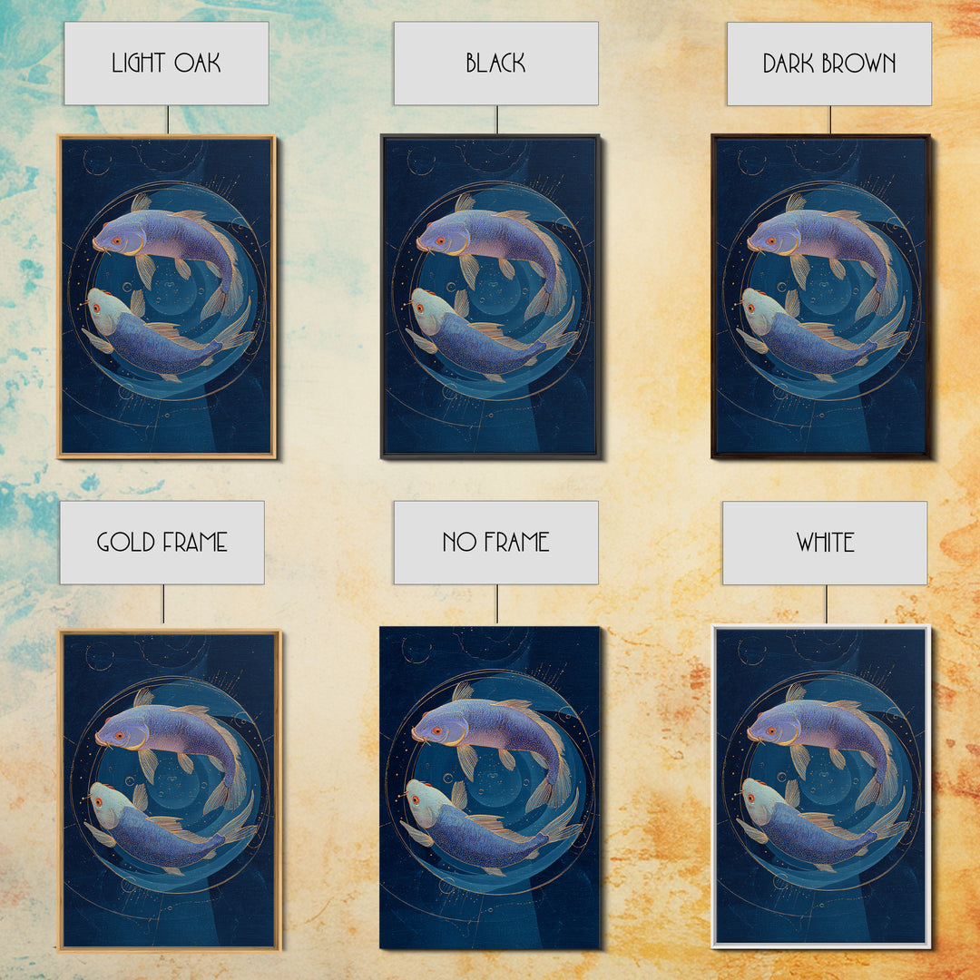 Cosmic Fish Pair Circling a Moonlit Pool Canvas Print, Astrology Art, Poster, Living Room Decor, Zodiac, Astrology Gifts, AST-2x3-31