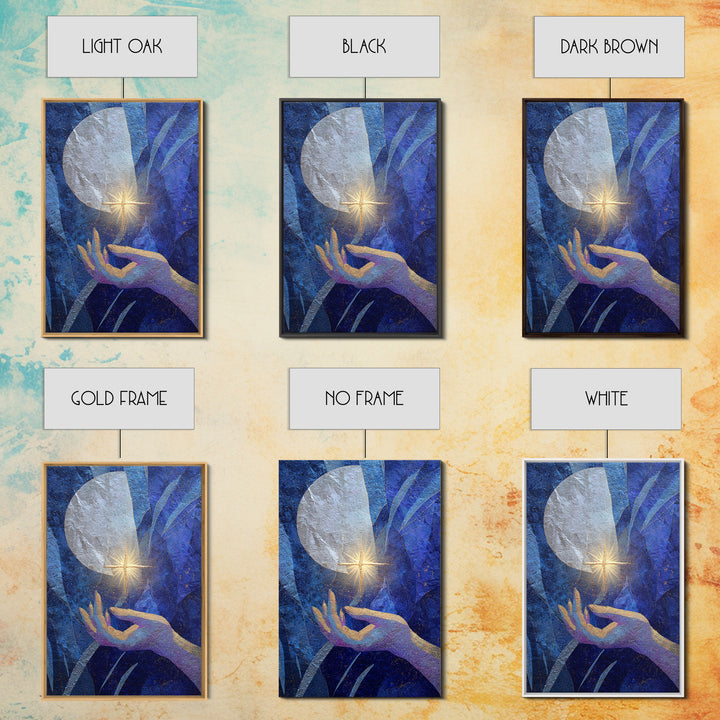 Tarot Cosmic Hand Holding a Glowing Star Framed Canvas Print, Astrology Art, Printable Wall Art, Living Room Decor, Zodiac, AST-2x3-38