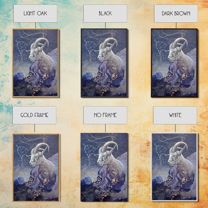 Capricorn Sea Goat Emerging from Cosmic Waves Framed Canvas Print, Astrology Art, Psychedelic Art, Living Room Decor, Zodiac, AST-2x3-75