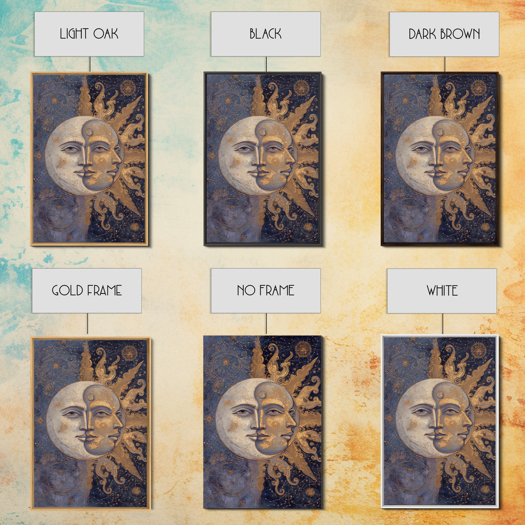 Sun and Moon Faces Framed Canvas Print, Astrology Art, Giclee Print, Living Room Decor, Fine Art, Zodiac, Fine Art Print, AST-2x3-85