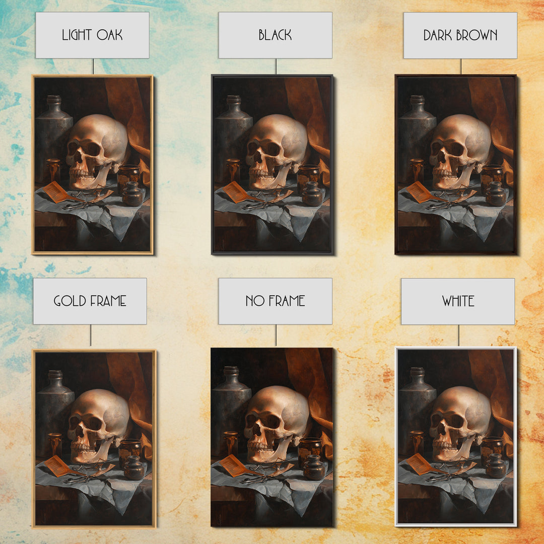 Skull with Comb and Razor in Tattoo Framed Canvas Print, Barbershop Art, Neutral Decor, Barbershop Decor, Abstract Art, BAA-2x3-47