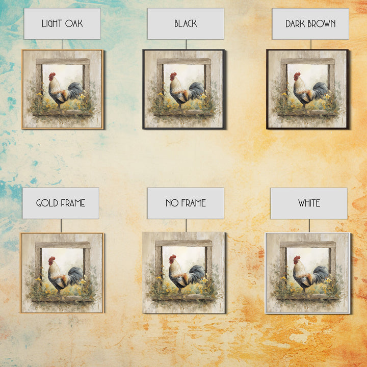Rooster and Wildflower Country Portrait Canvas Print, Bed and Breakfast Art, Living Room Decor, Fine Art, Folk Art, BAB-1x1-19
